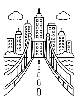 Free printable Suspension Bridge To City Skyline coloring page