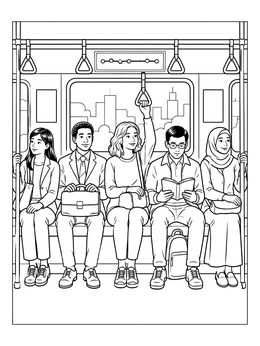 Free printable Commuters On A Subway Train coloring page