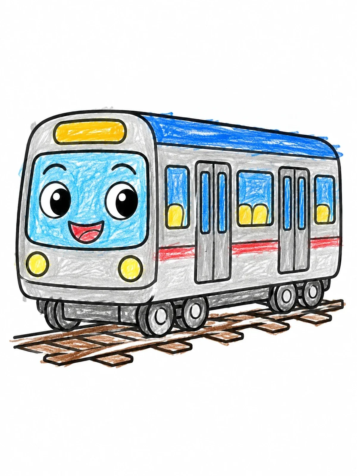 Colored example of the Friendly Cartoon Subway Train coloring page