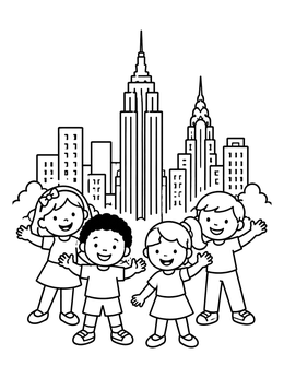 Free printable Happy Kids In New York City coloring page