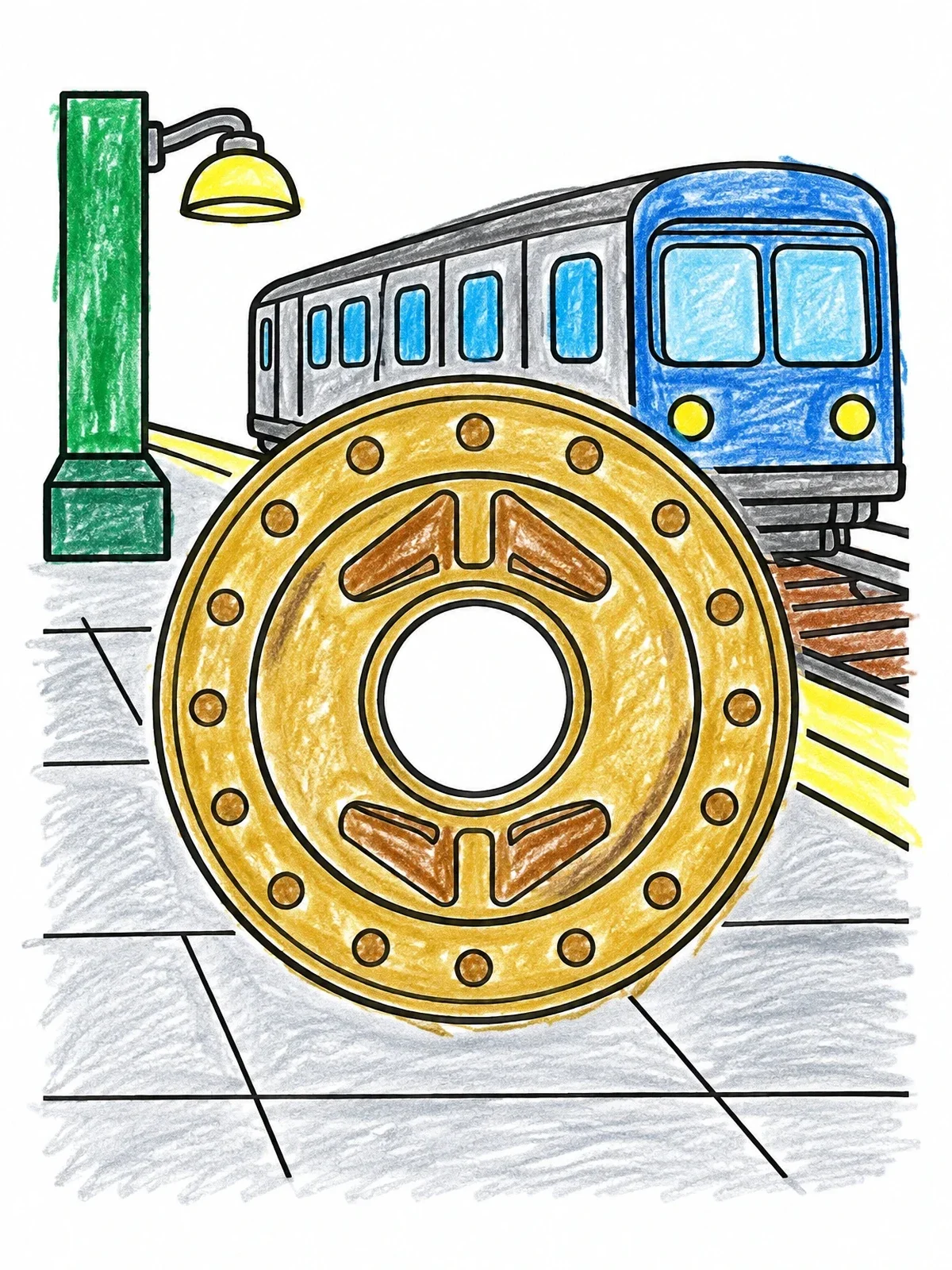 Colored example of the Subway Token With Train coloring page
