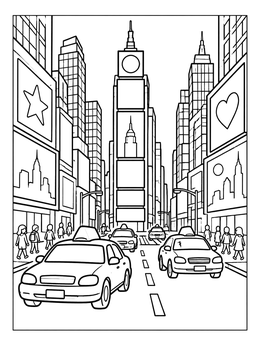 Free printable Busy Times Square Street coloring page