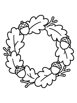 Free printable Oak Leaf And Acorn Wreath coloring page