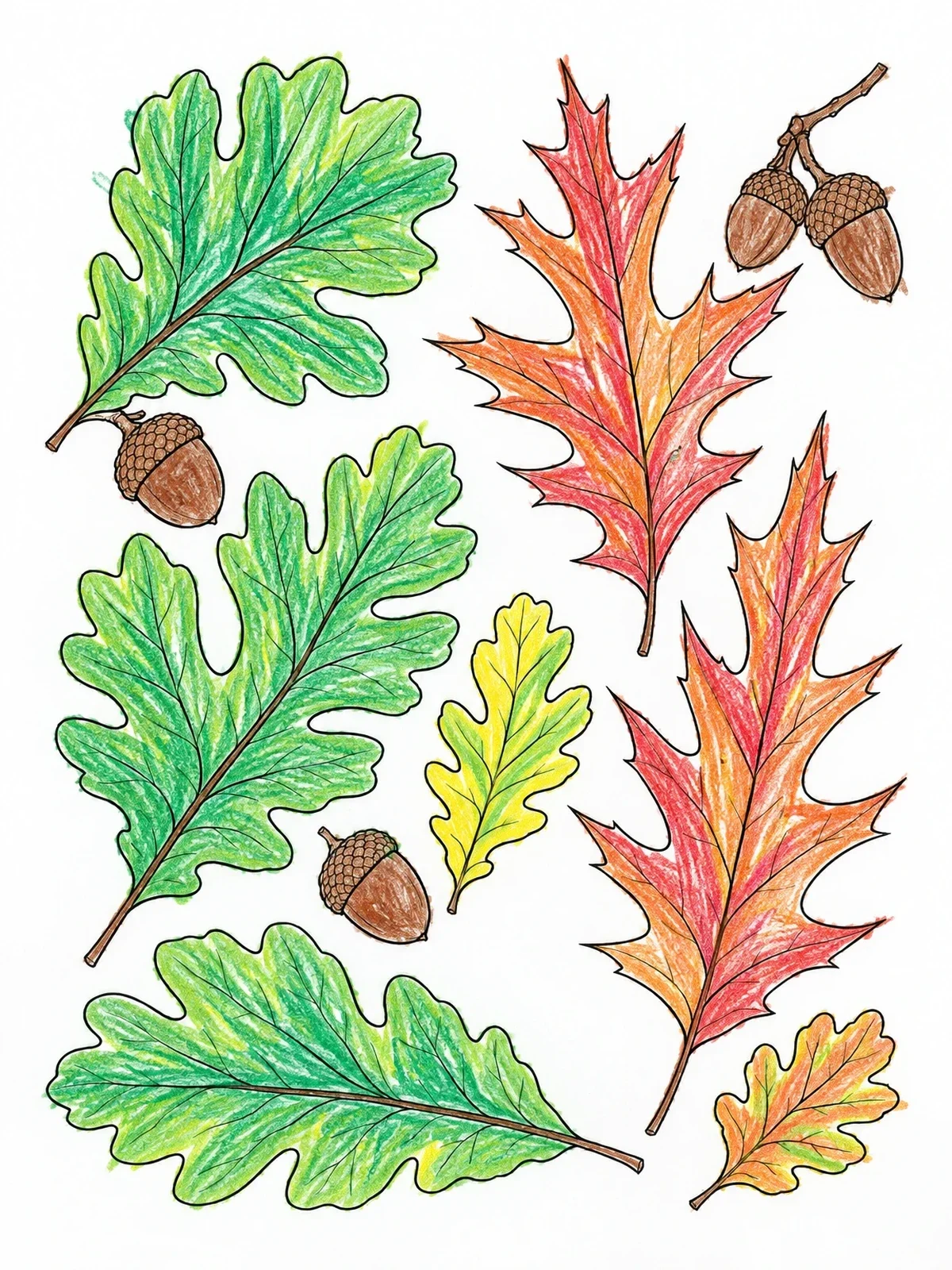 Colored example of the Oak Leaves And Acorns Collection coloring page
