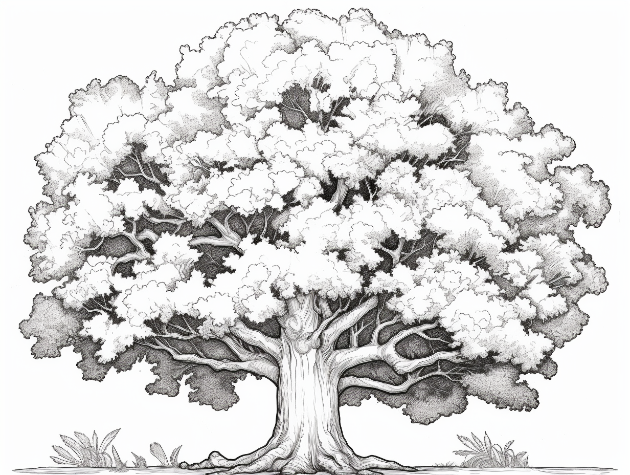 Oak Tree To Color For Kids - Coloring Page