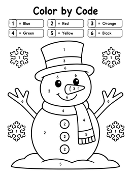 Free printable Color By Code Snowman Activity coloring page