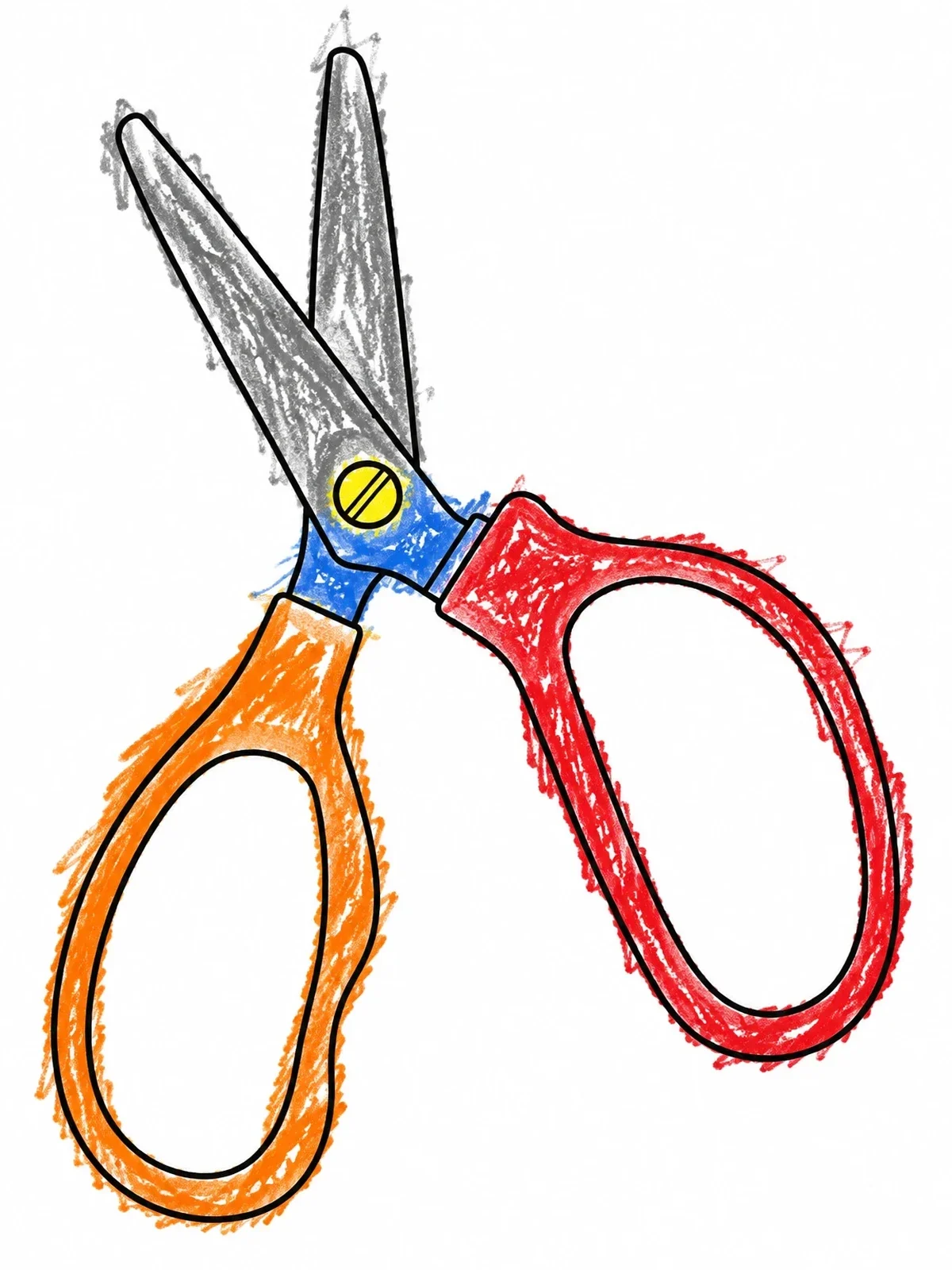 Colored example of the Ergonomic Safety Scissors Outline coloring page
