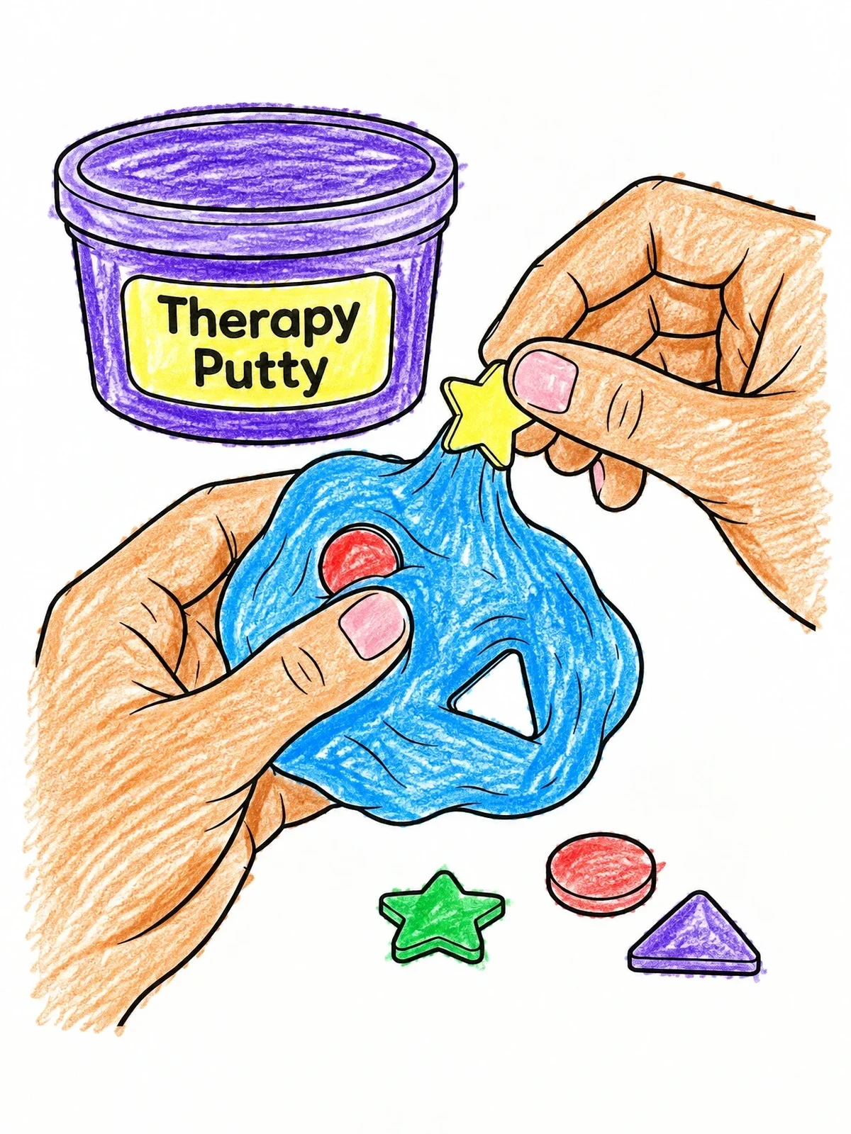 Colored example of the Hands Finding Shapes In Therapy Putty coloring page