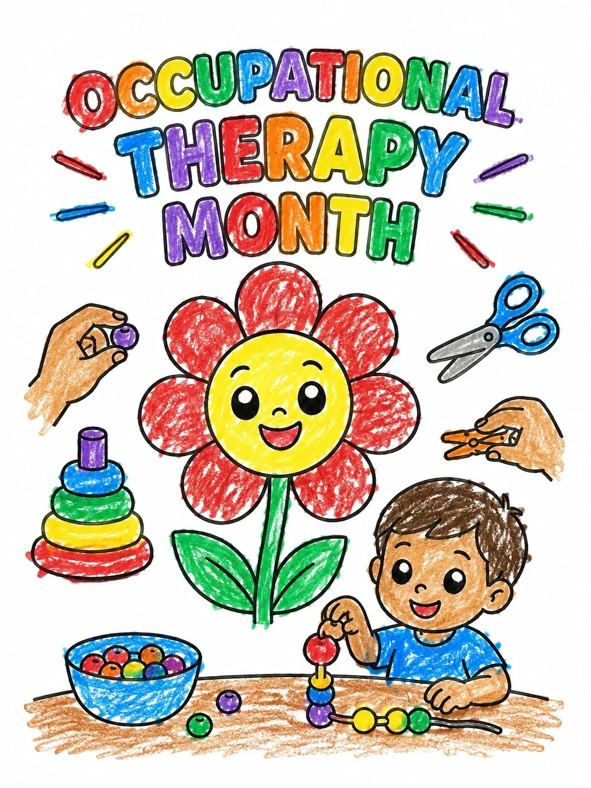 Colored example of the Occupational Therapy Month Poster coloring page