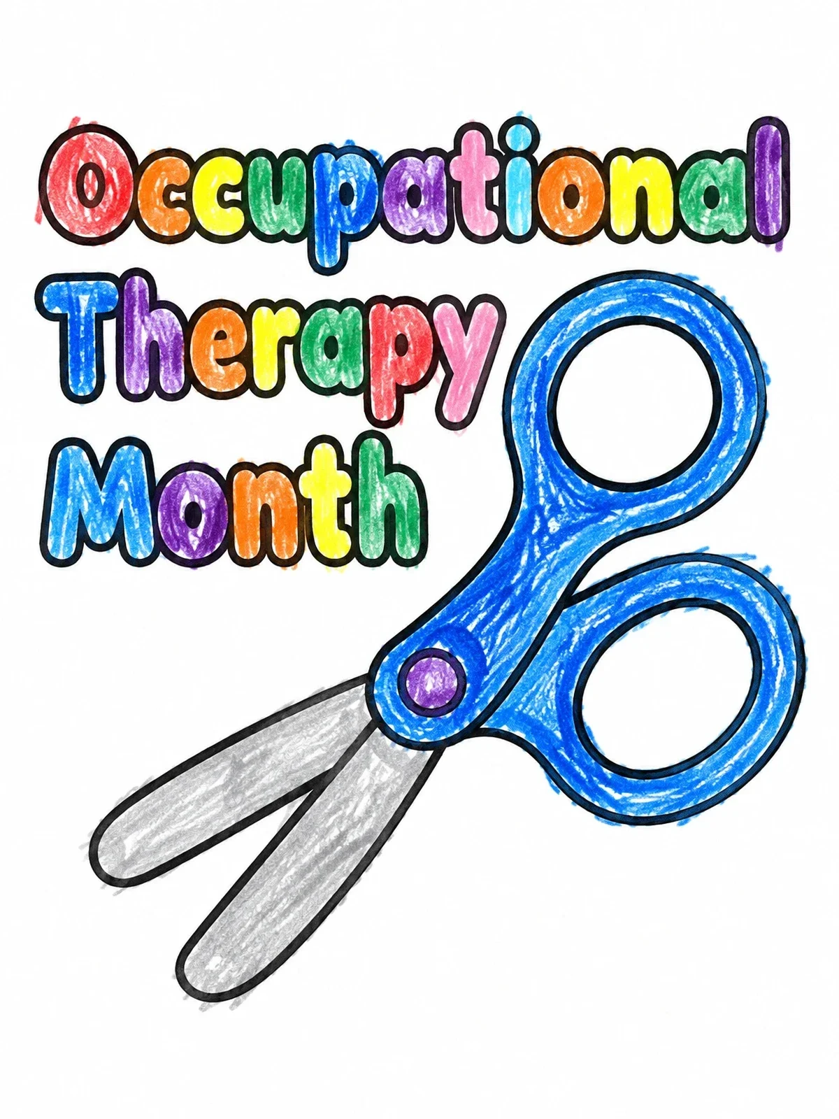 Colored example of the Occupational Therapy Month Scissors coloring page
