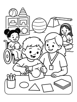 Free printable Child Practicing Scissors In Occupational Therapy coloring page