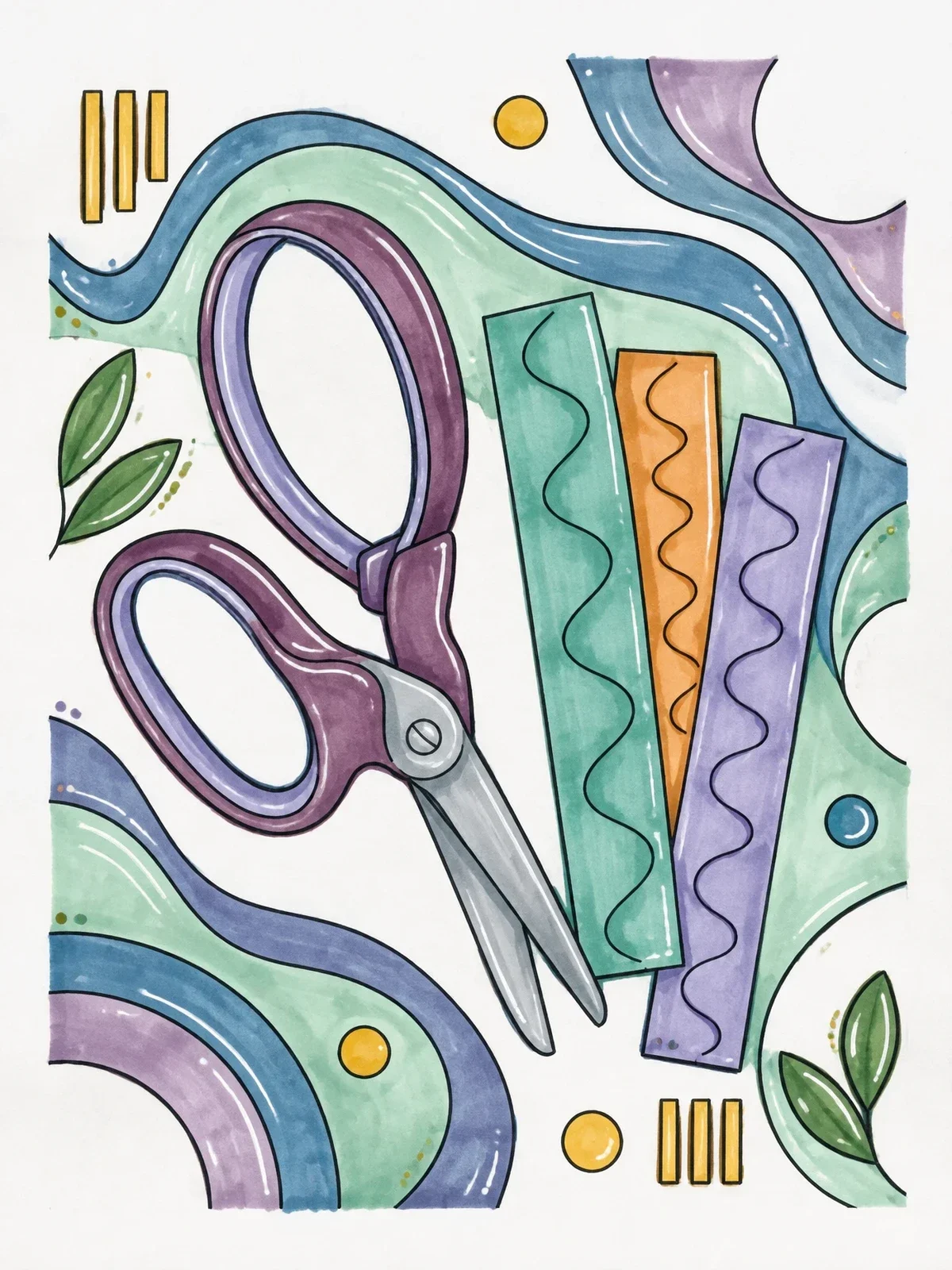 Colored example of the Loop Scissors With Cutting Strips coloring page