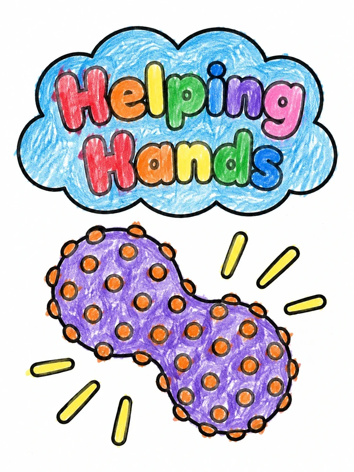 Colored example of the Sensory Peanut Ball And Helping Hands coloring page
