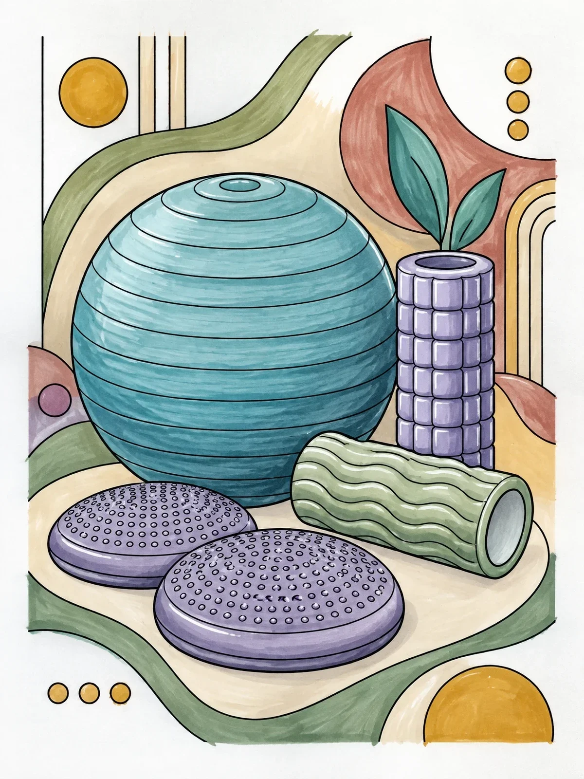 Colored example of the Therapy Ball And Balance Equipment coloring page