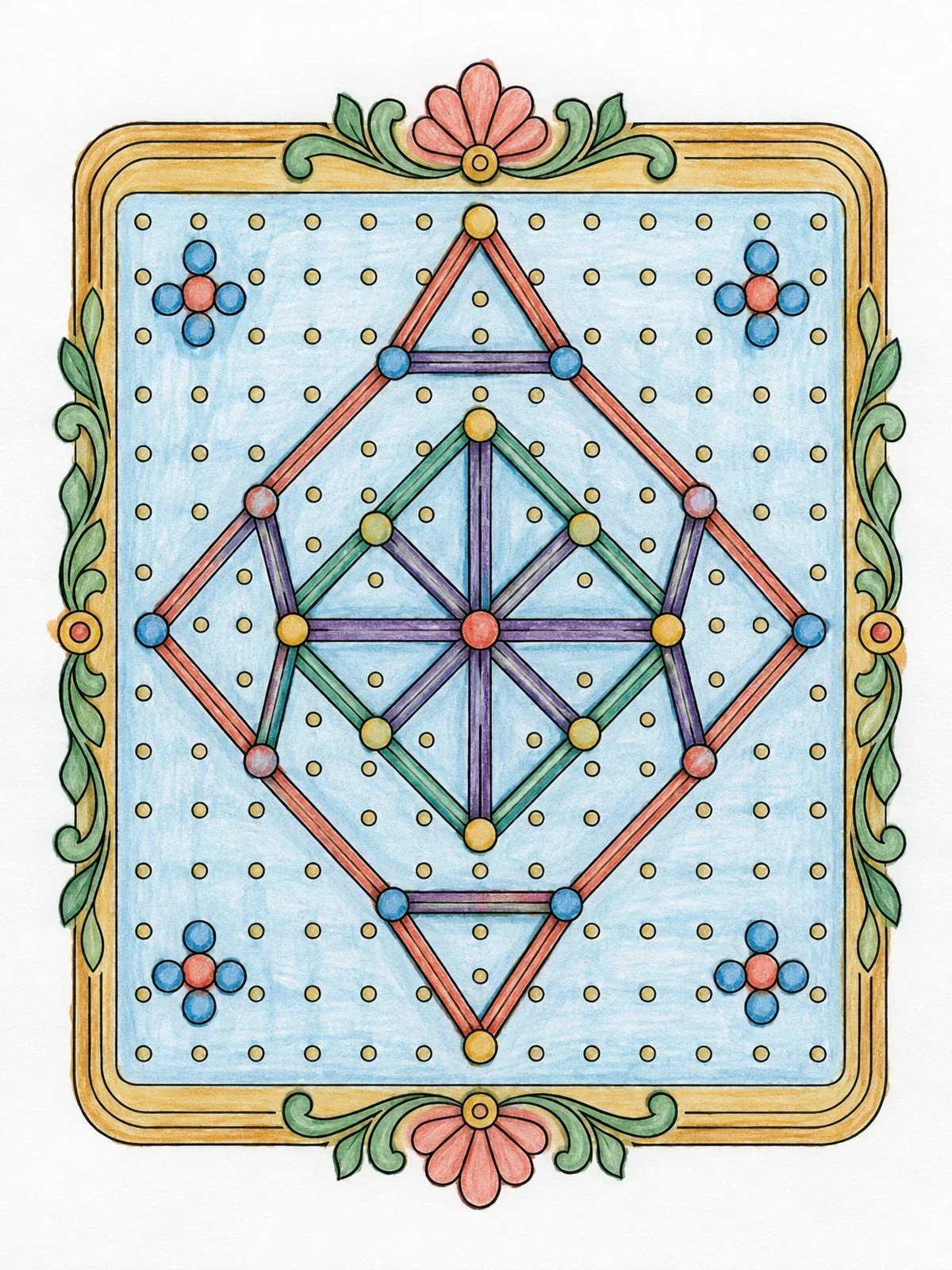 Colored example of the Therapy Geoboard With Elastic Patterns coloring page