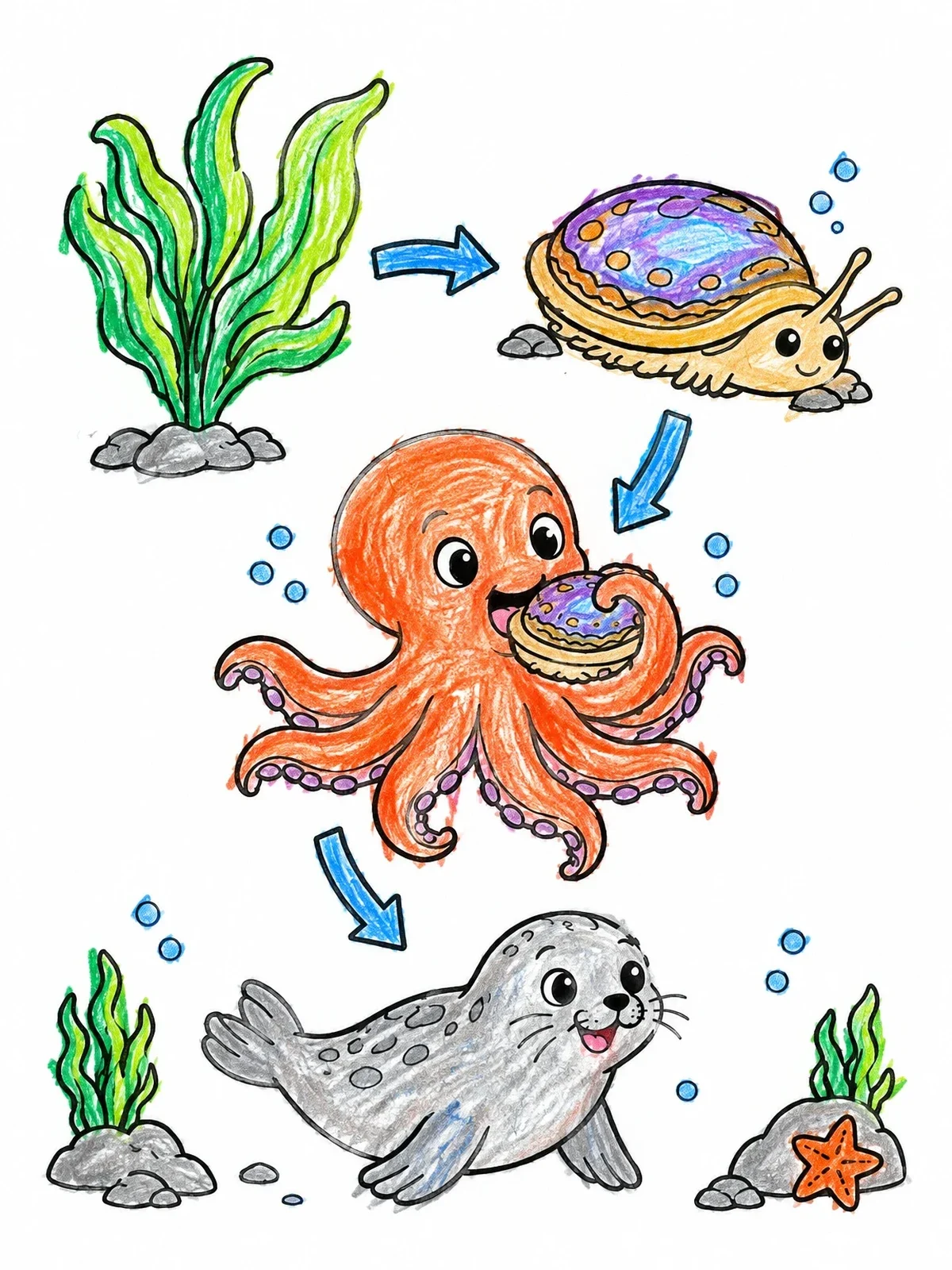 Colored example of the Ocean Animals Marine Food Chain coloring page