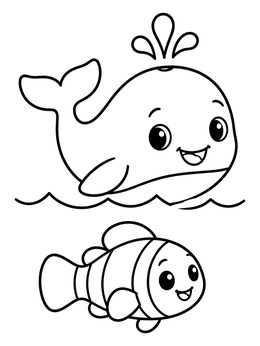 Free printable Cheerful Whale And Clownfish Friends coloring page