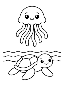 Free printable Cute Jellyfish And Sea Turtle coloring page