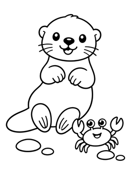 Free printable Cute Sea Otter And Little Crab coloring page