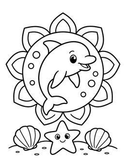 Free printable Cheerful Dolphin And Little Starfish coloring page