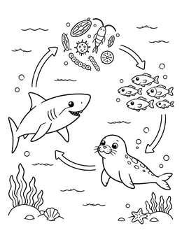 Free printable Ocean Food Chain Diagram coloring page