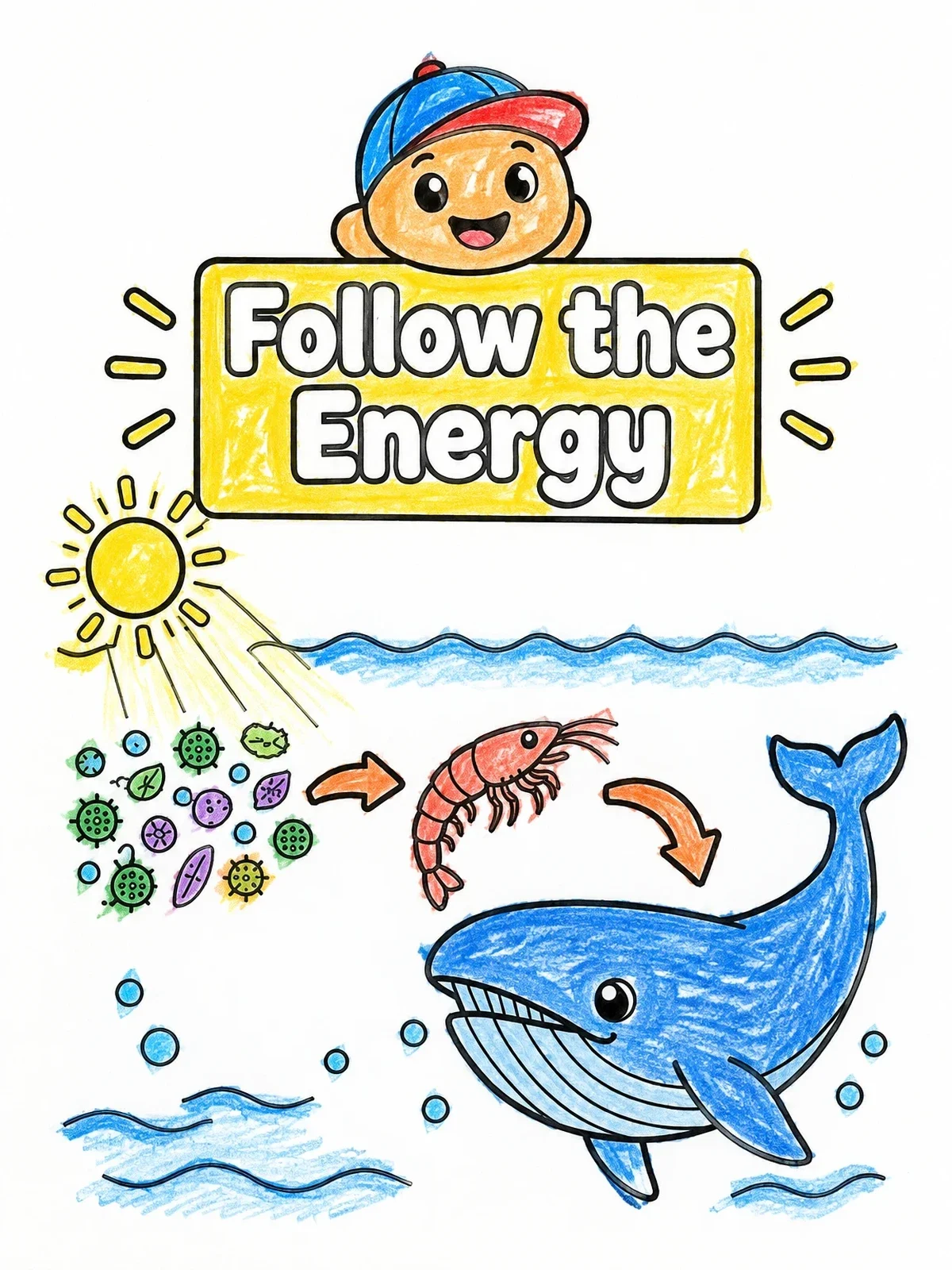 Colored example of the Ocean Food Chain Follow The Energy coloring page