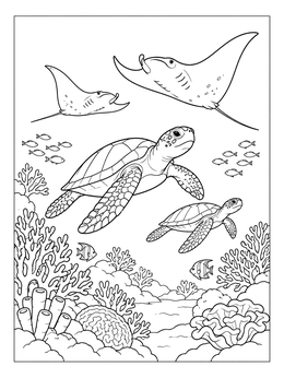 Free printable Sea Turtles And Manta Rays Ocean Mural coloring page