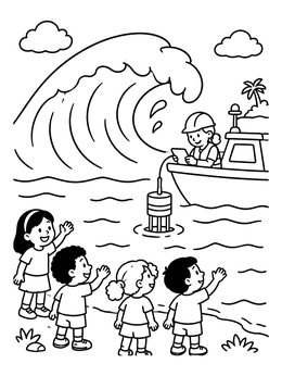 Free printable Scientist Monitoring Ocean Waves For Kids coloring page