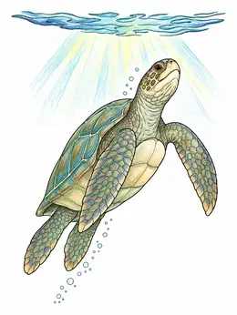 Sea Turtle Swimming To Sunlight – Ocean Coloring Page