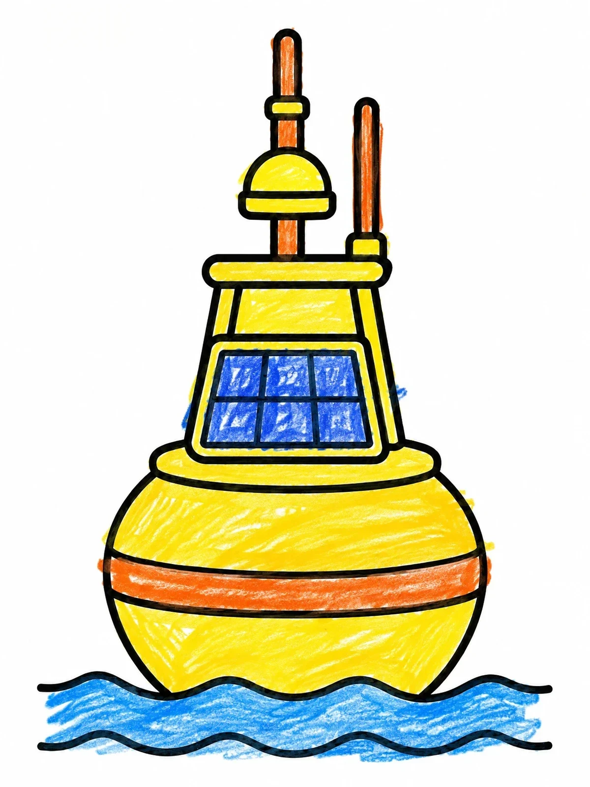 Colored example of the Ocean Monitoring Tsunami Warning Buoy coloring page