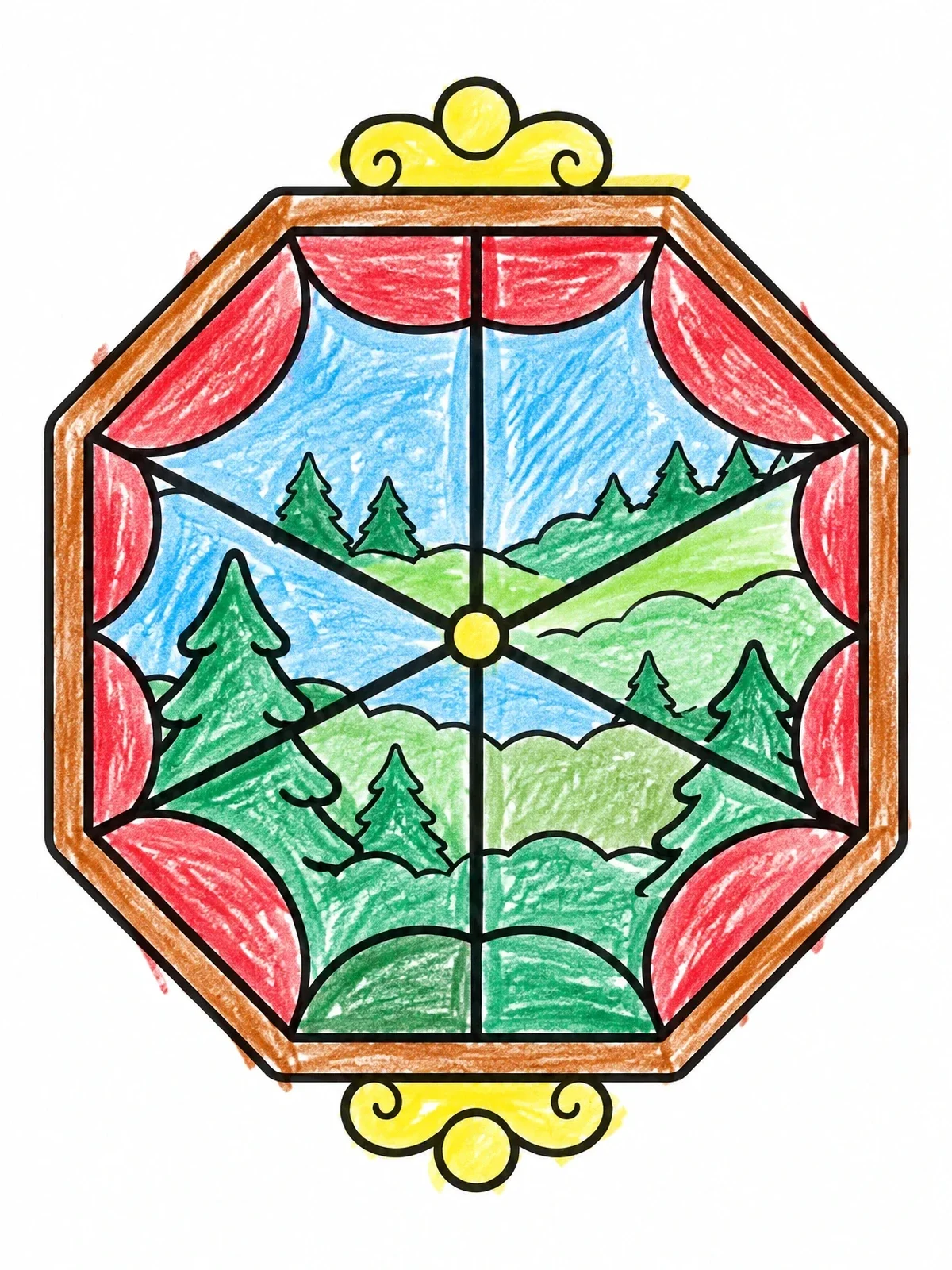 Colored example of the Octagonal Forest Window coloring page