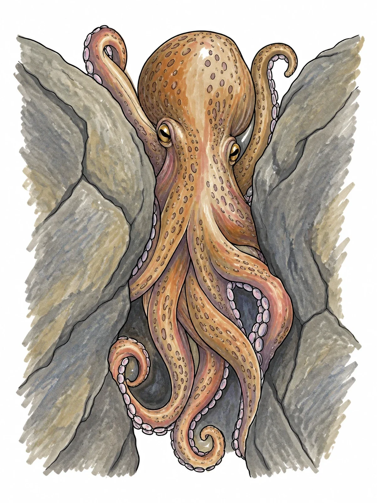 Colored example of the Octopus Squeezing Through Rocks coloring page