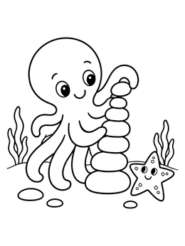 Free printable Octopus Stacking Sea Stones coloring page