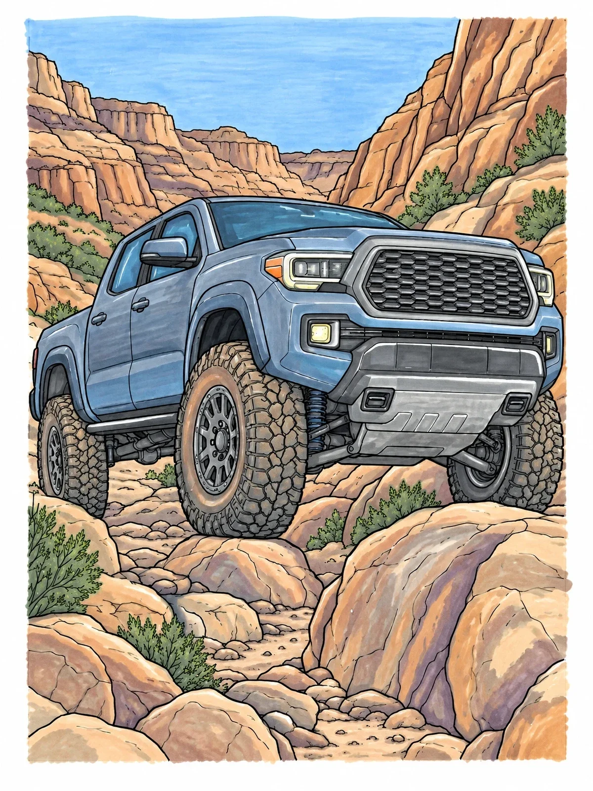 Colored example of the Off Road Pickup Truck On Rocky Trail coloring page