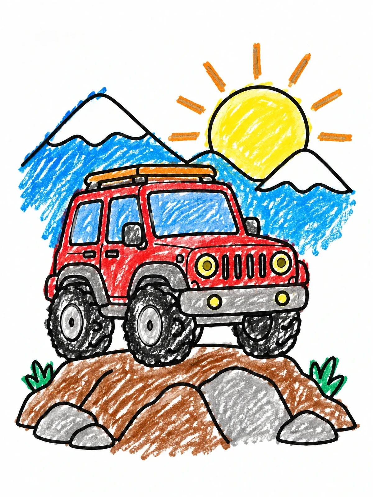 Colored example of the Off Road Vehicle On Mountain Peak coloring page
