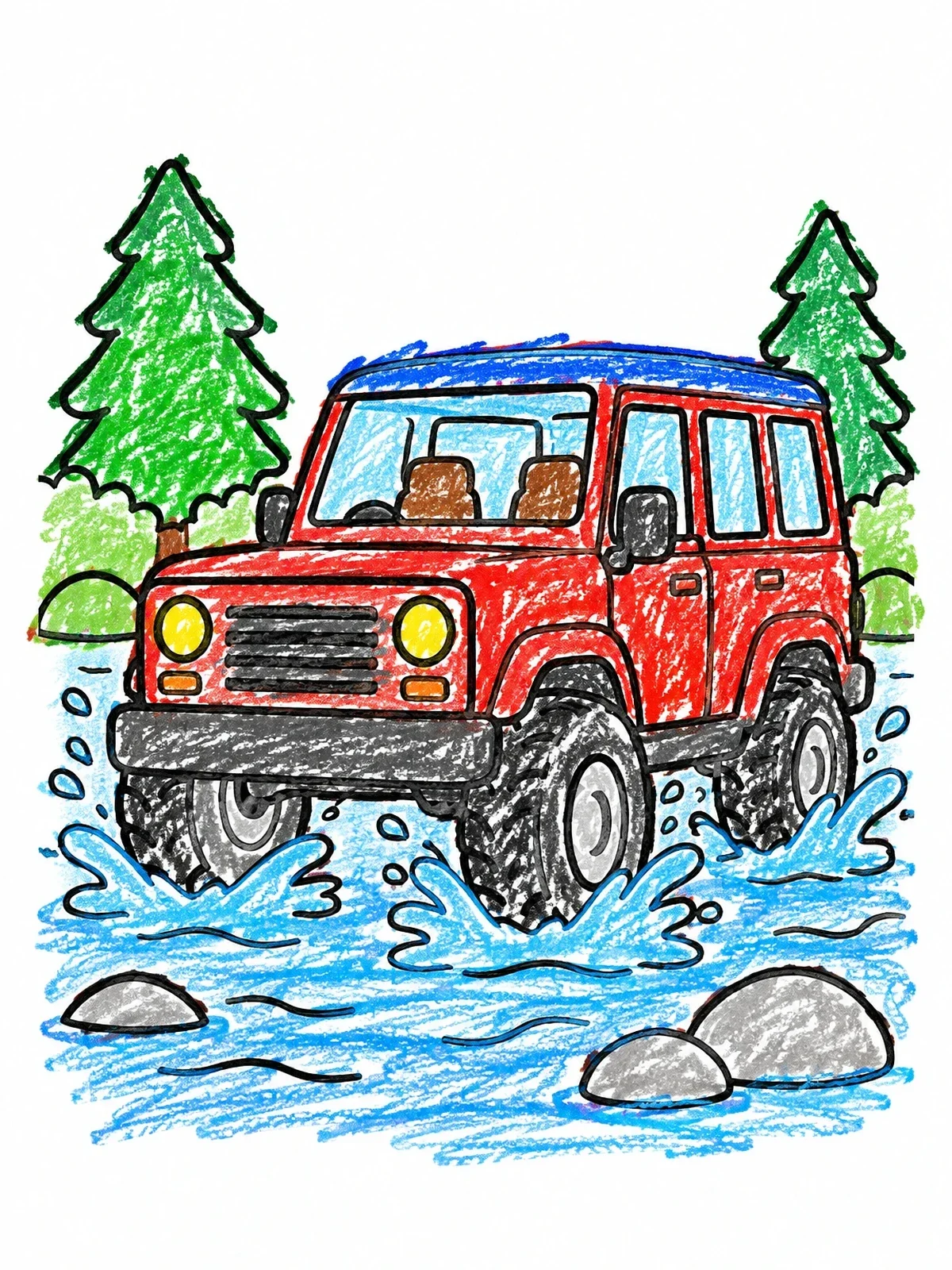 Colored example of the Off Road Wagon Splashing Water coloring page