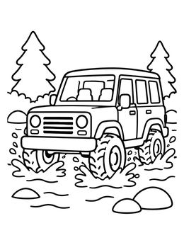 Free printable Off Road Wagon Splashing Water coloring page