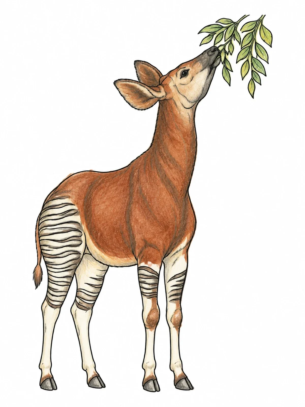 Colored example of the Okapi Nibbling On Tree Leaves coloring page