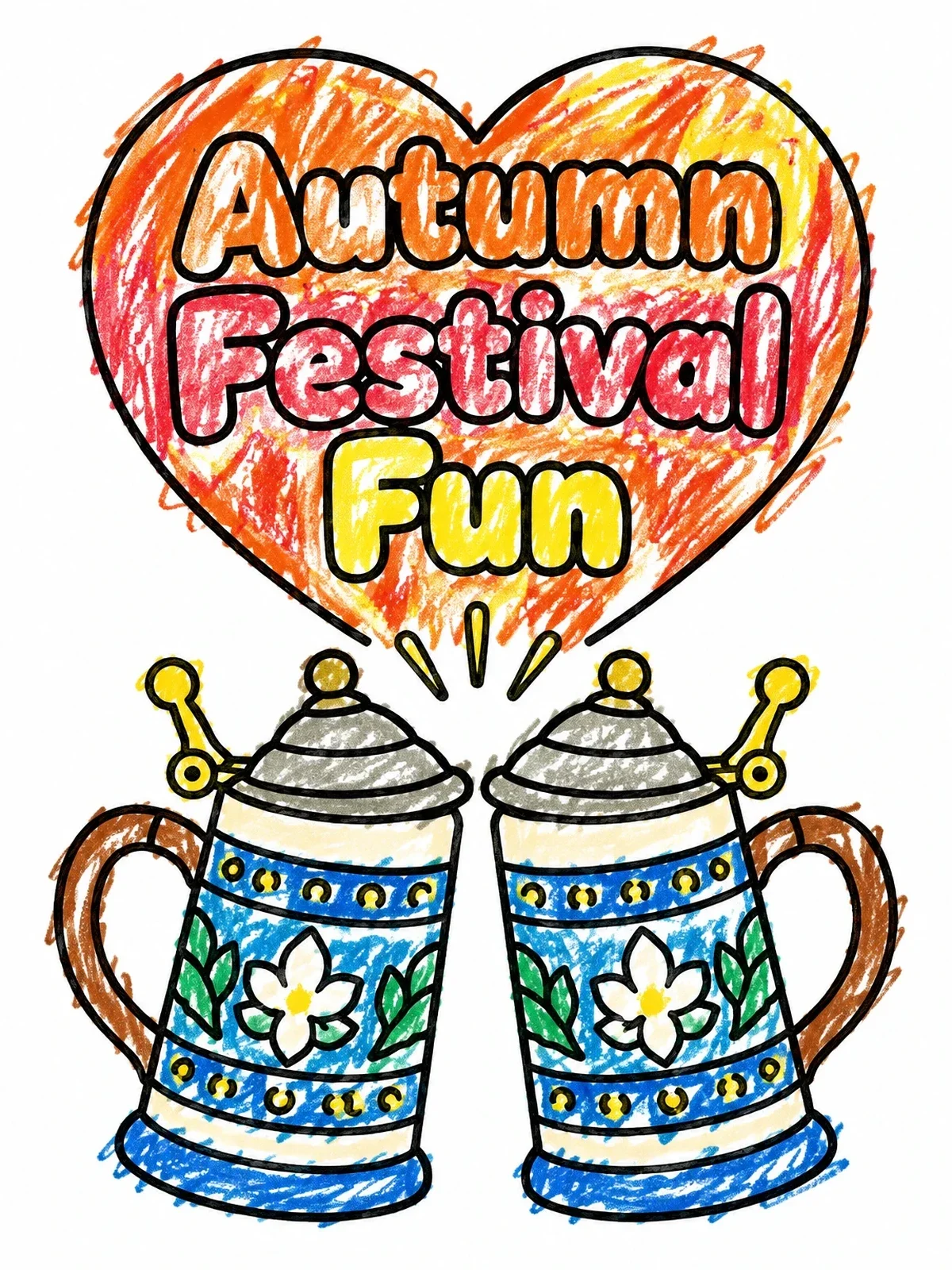 Colored example of the Toasting Steins Autumn Festival coloring page