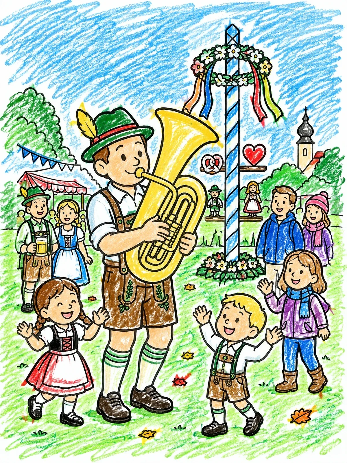 Colored example of the Musician Playing Tuba At Festival coloring page
