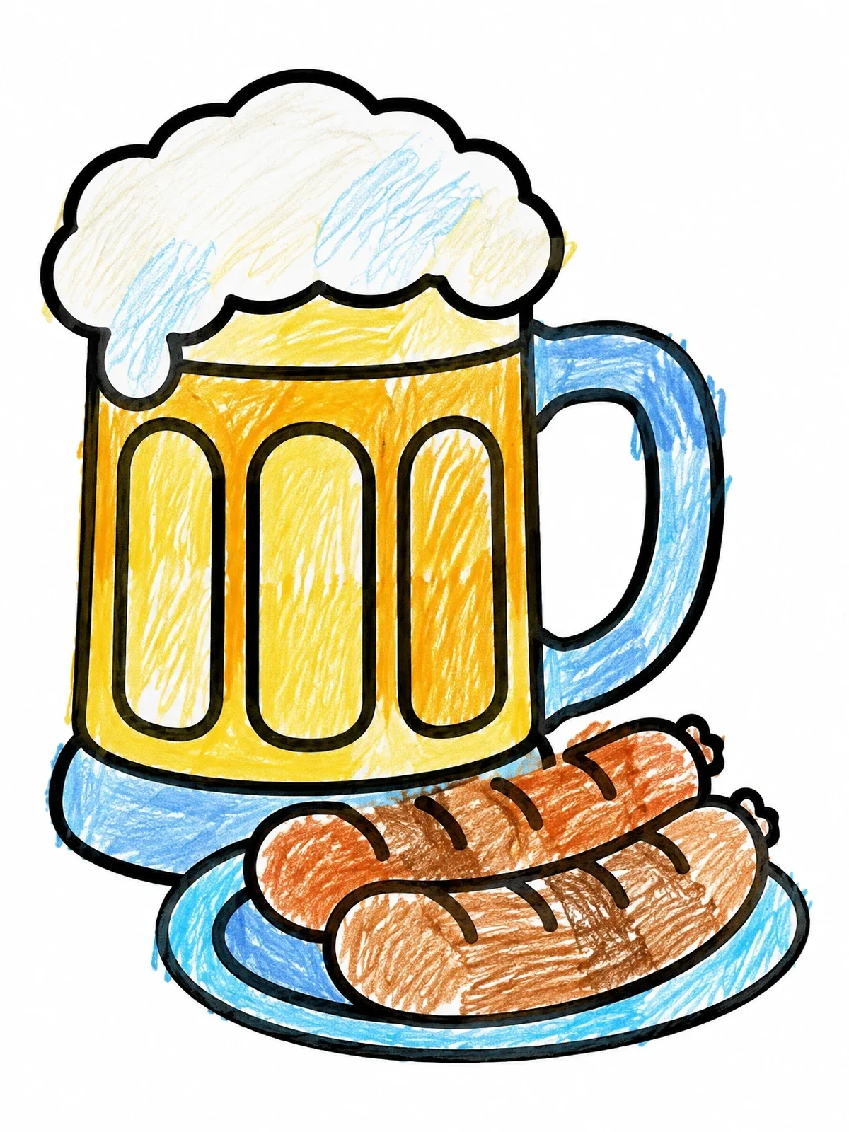 Colored example of the Beer Mug And Grilled Sausages coloring page