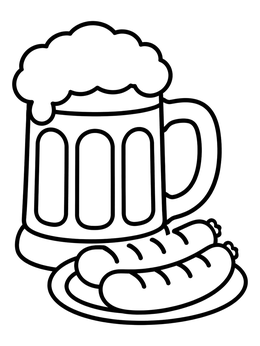 Free printable Beer Mug And Grilled Sausages coloring page