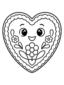 Free printable Cute Smiling Gingerbread Heart coloring page