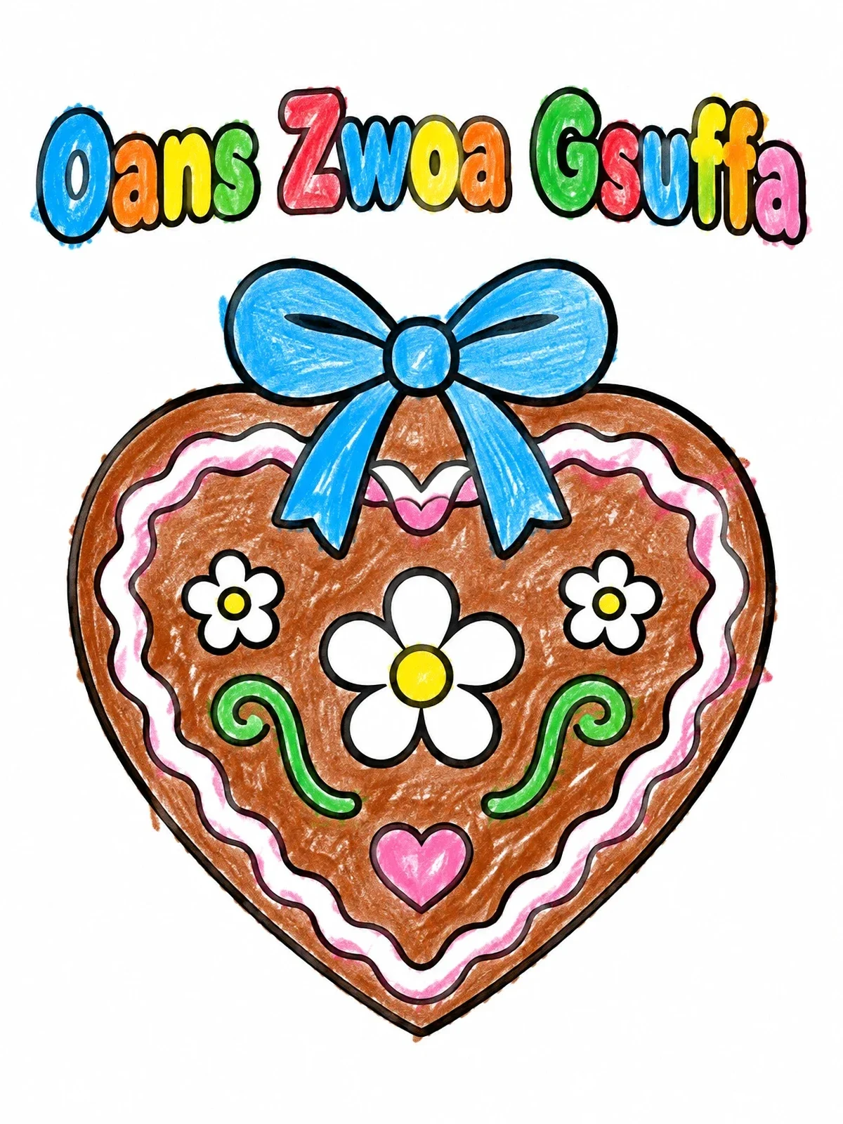 Colored example of the Decorated Oktoberfest Gingerbread Heart Cookie coloring page