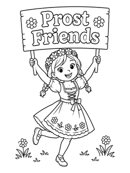 Free printable Cheerful Girl With Prost Friends Sign coloring page