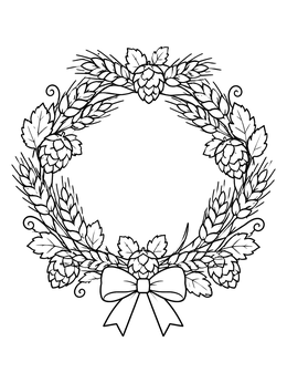 Free printable Harvest Wheat And Hops Wreath coloring page