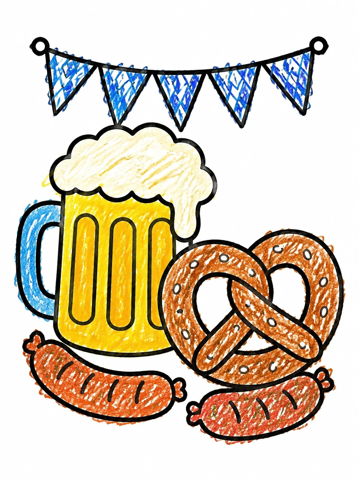 Colored example of the Oktoberfest Mug And Pretzel Feast coloring page
