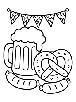 Free printable Oktoberfest Mug And Pretzel Feast coloring page