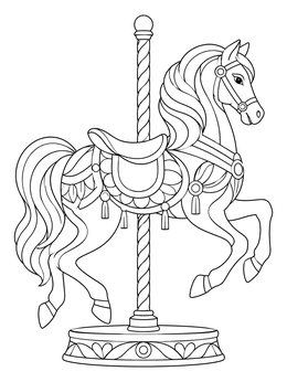 An ornate fairground carousel horse on this festive oktoberfest coloring page.