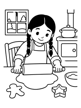 Free printable Child Baking Holiday Cookies In Kitchen coloring page